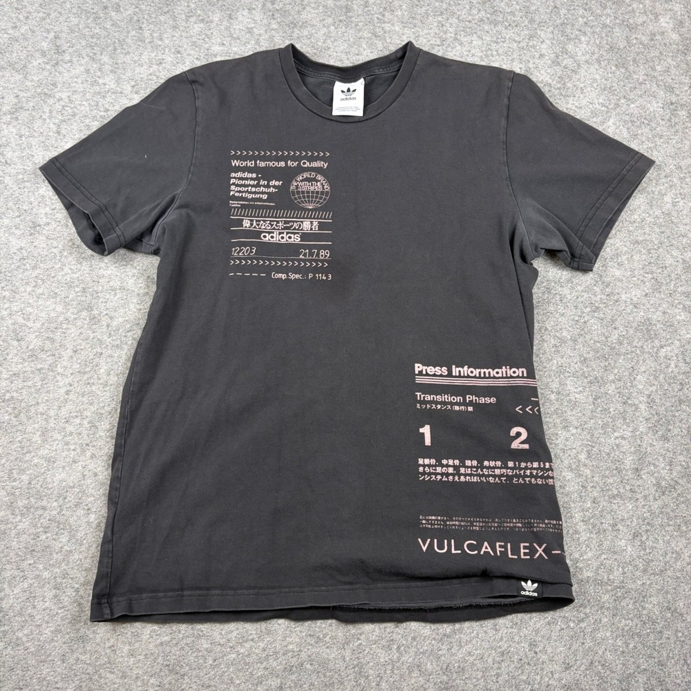 Adidas T-Shirt Mens Medium Black Graphic Press Information Transition Phase Y2K